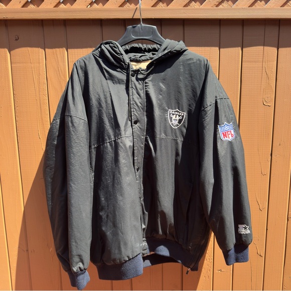 Vintage Oakland Raiders Starter Football Puffer Hooded Parka Jacket Adult Sz XL - Picture 1 of 8